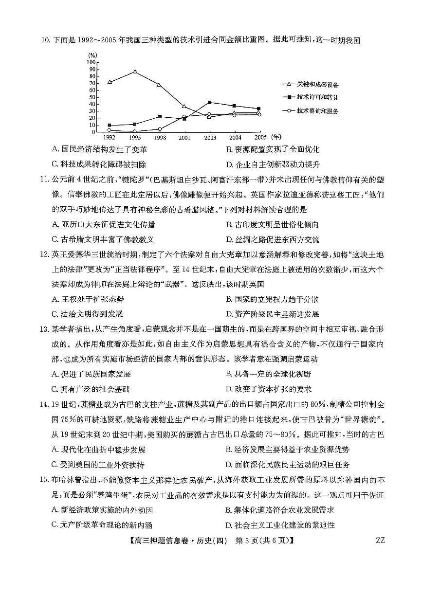 九师联盟2025届高三押题信息卷（四）历史试卷（含答案）第3页