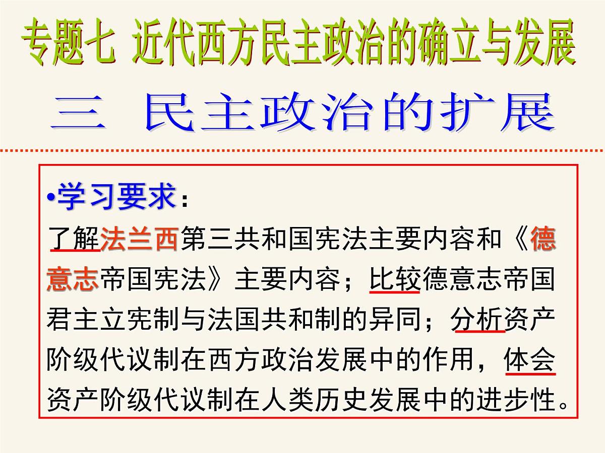 人民版高中历史必修1 7-3《民主政治的扩展》课件第1页