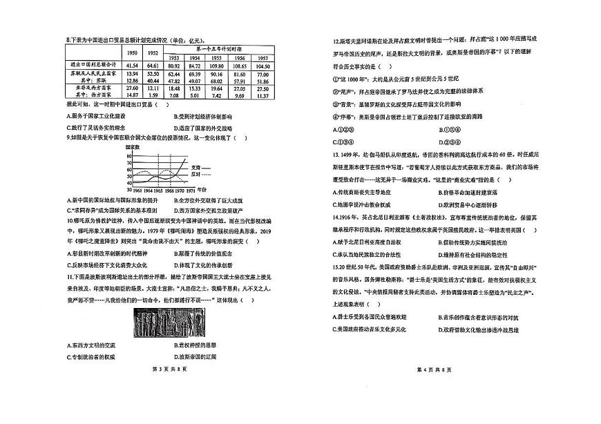 2025届山东省泰安第一中学高三下学期高考模拟预测历史试题（图片版，含答案）第2页