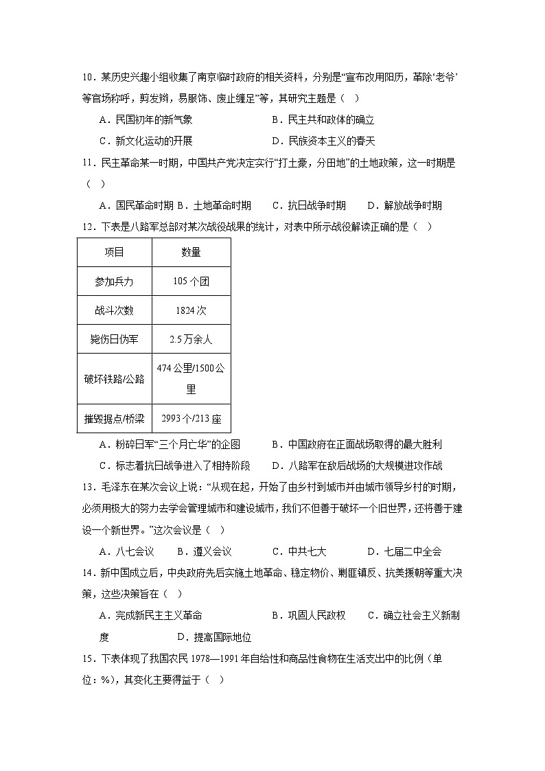2025年山东省高中学业水平合格性考试历史模拟试题（无答案）第3页