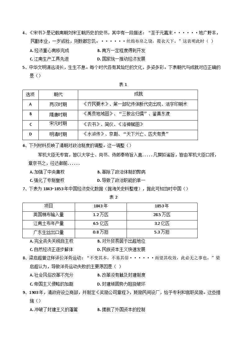 2025年山东省高中学业水平合格性考试历史模拟试题（含答案)第2页