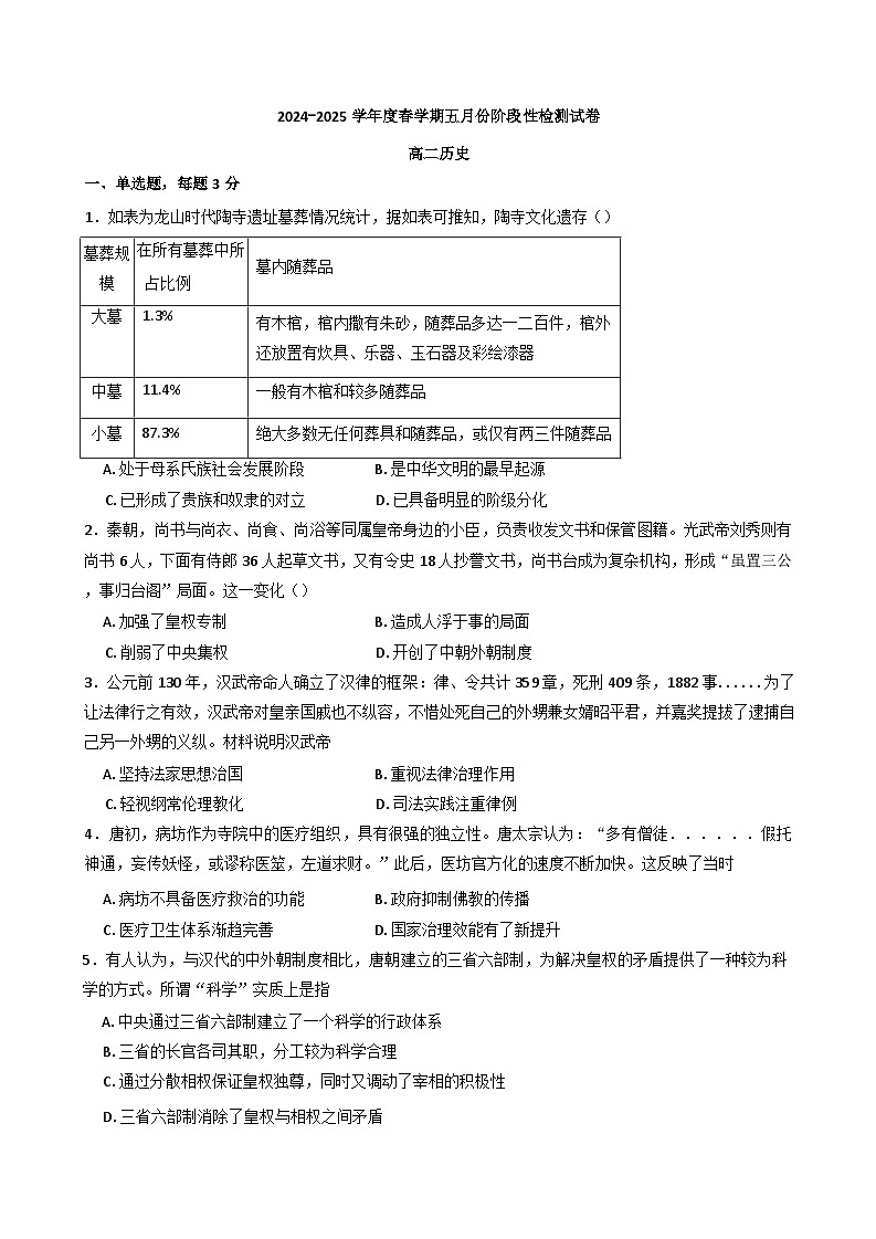 江苏省无锡市江阴市第二中学2024-2025学年高二下学期5月月考历史试题（含解析）第1页