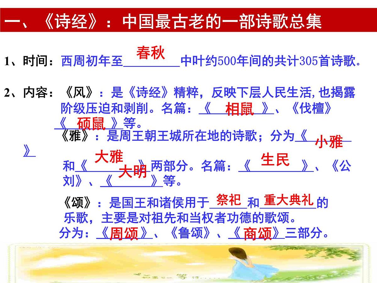 课件—人民版高中历史必修3 2-3《中国古典文学的时代特色》第5页