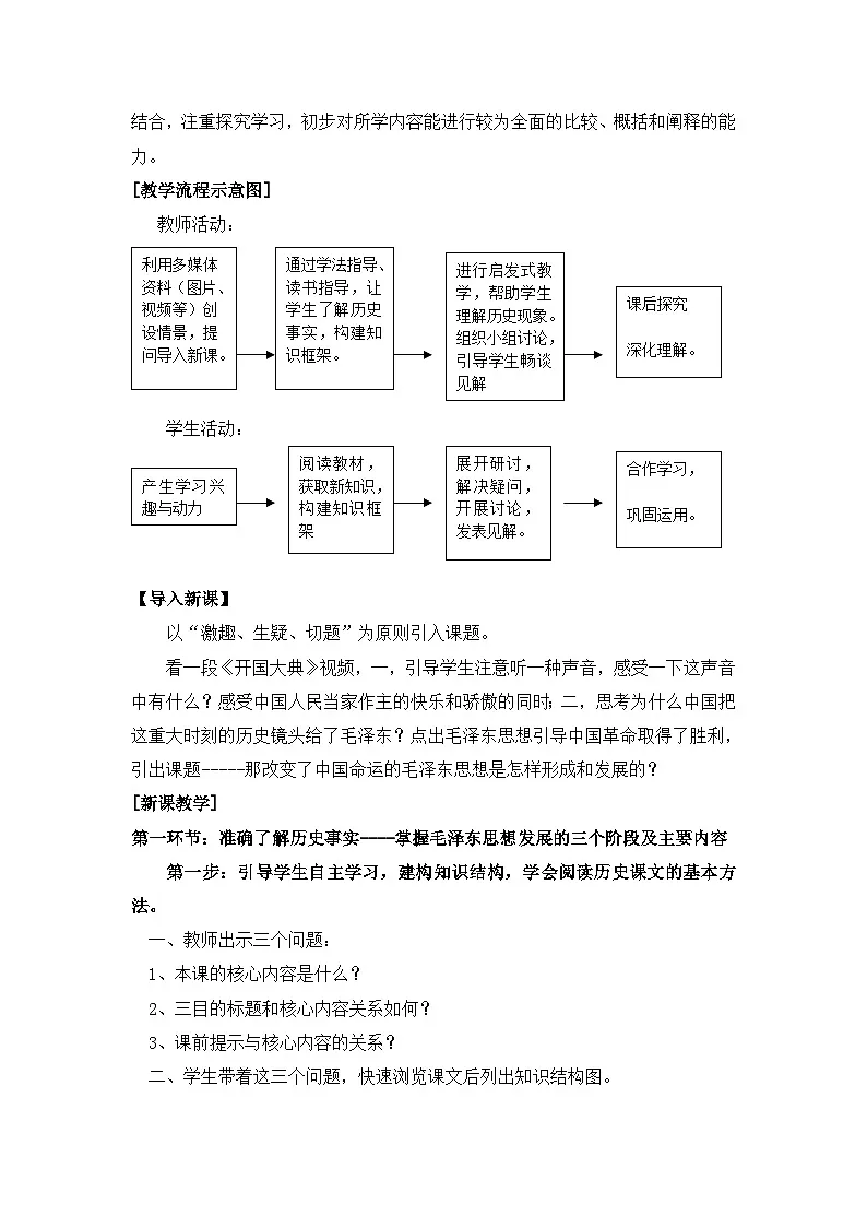 人民版高中历史必修3 4-2《毛泽东思想的形成与发展》教学设计第2页