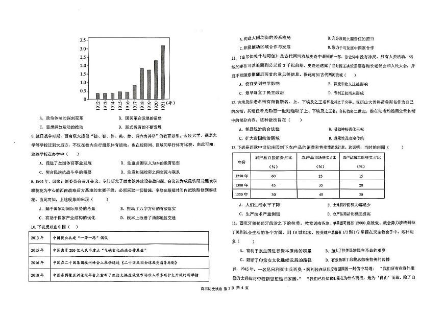福建省福州市福九联盟2025届高三下学期5月联合考试历史试卷（PDF版附答案）第2页