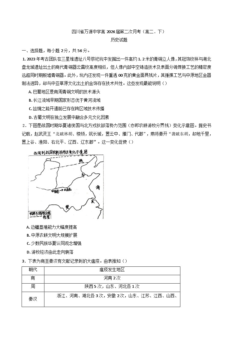 四川省达州市万源中学2024-2025学年高二下学期第二次月考历史试题(含解析)第1页