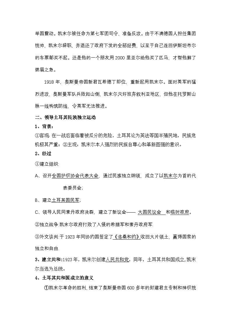 人民版高中历史选修4 4-4《“土耳其之父”凯末尔》教案第3页