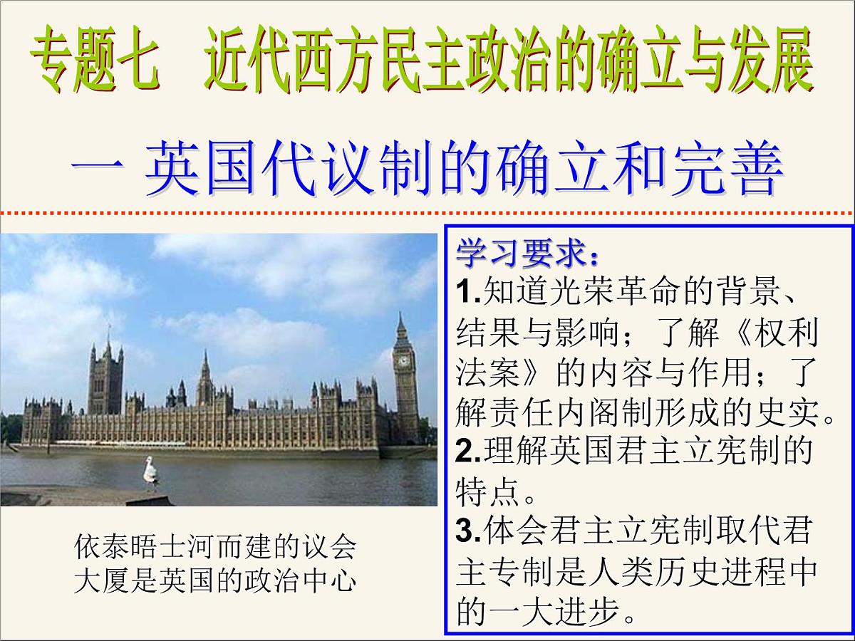 人民版高中历史必修1 7-1《英国代议制的确立和完善》情境创设课件第1页