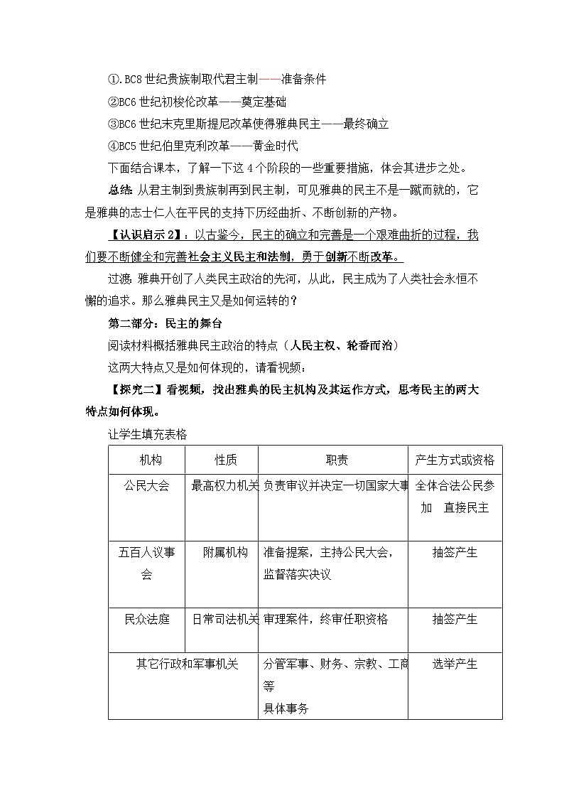 教案—岳麓版高中历史必修1 2-6《雅典城邦的民主政治》第3页
