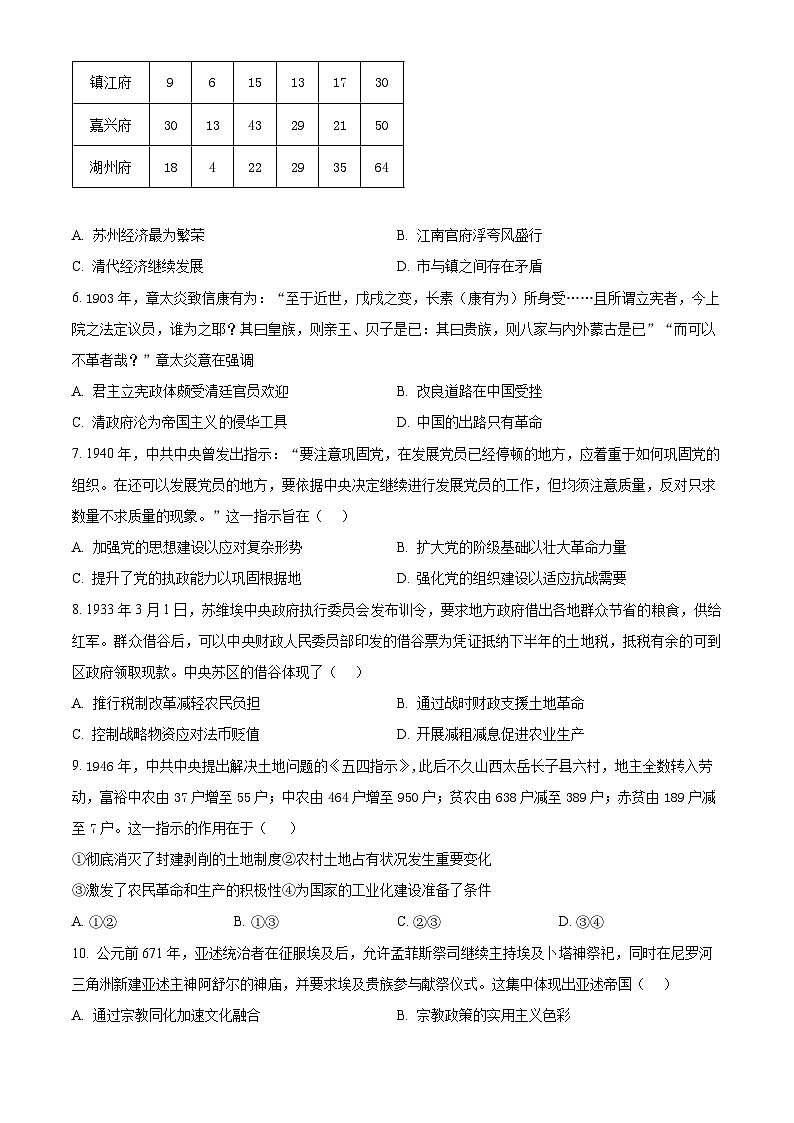 2025届吉林省延边第二中学高三下学期考前适应性考试历史试题（高考模拟）第2页