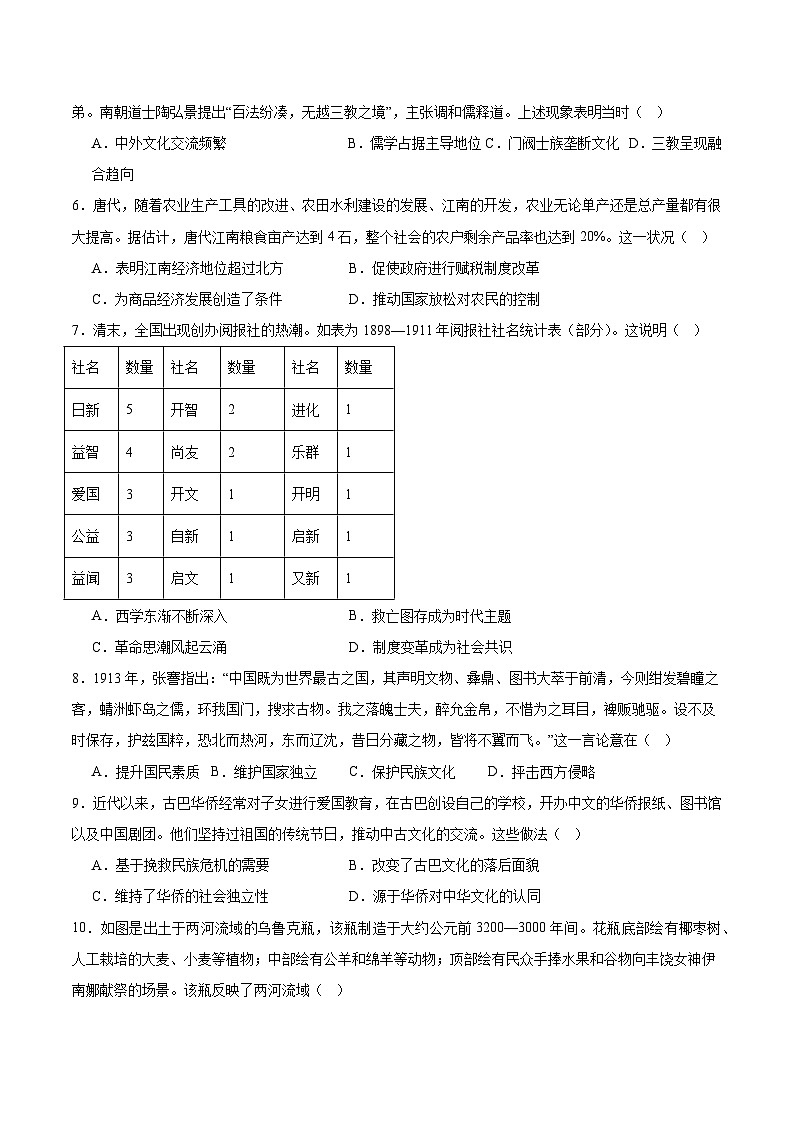 山东省潍坊市2024-2025学年高二下学期5月期中考试历史试题（Word版附答案）第2页