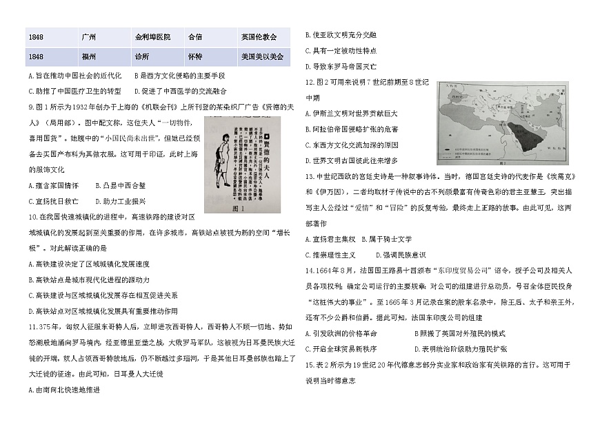 2024—2025学年度陕西省铜川市王益中学高二第二学期期中考试历史试题（含答案）第2页