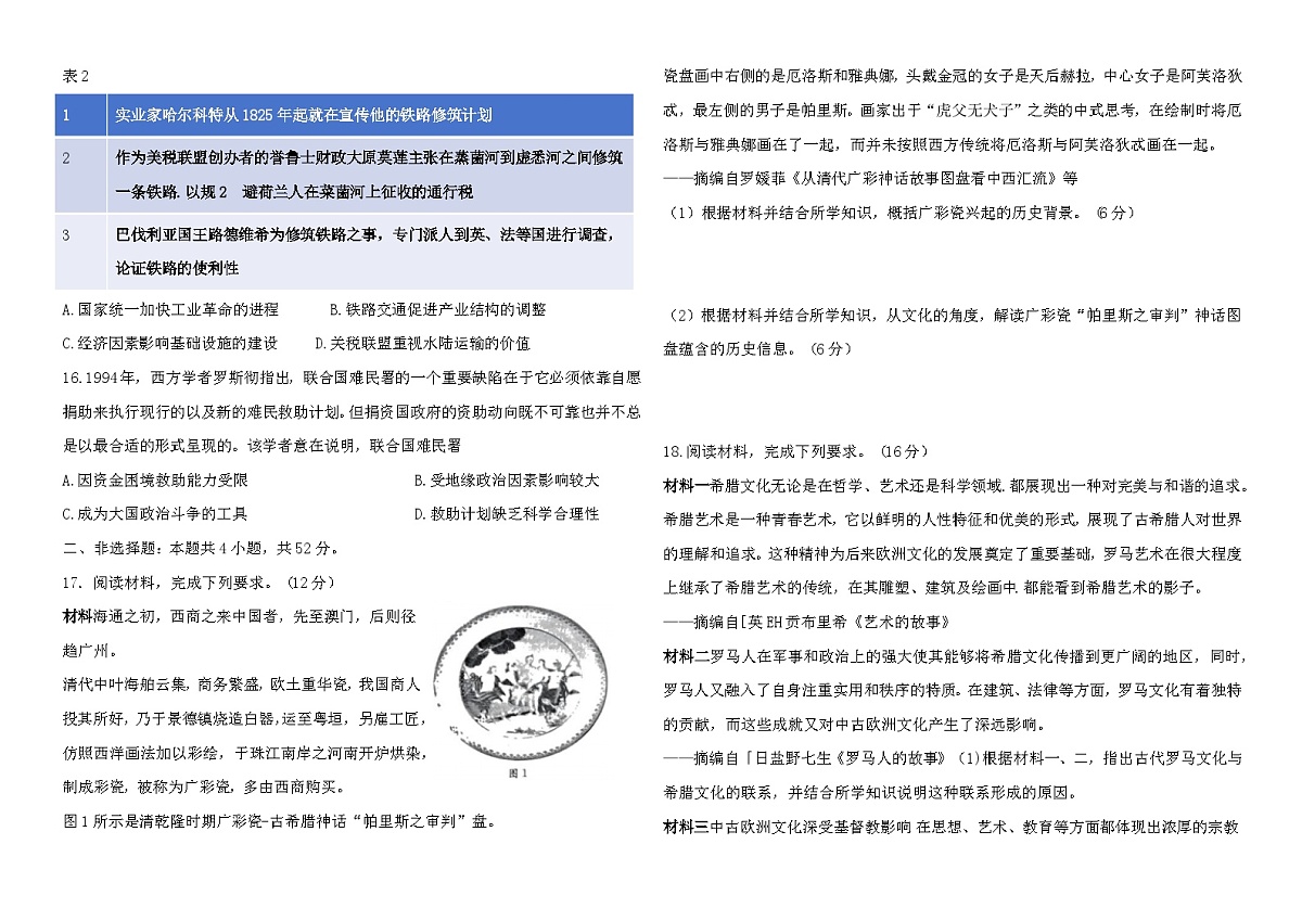2024—2025学年度陕西省铜川市王益中学高二第二学期期中考试历史试题（含答案）第3页
