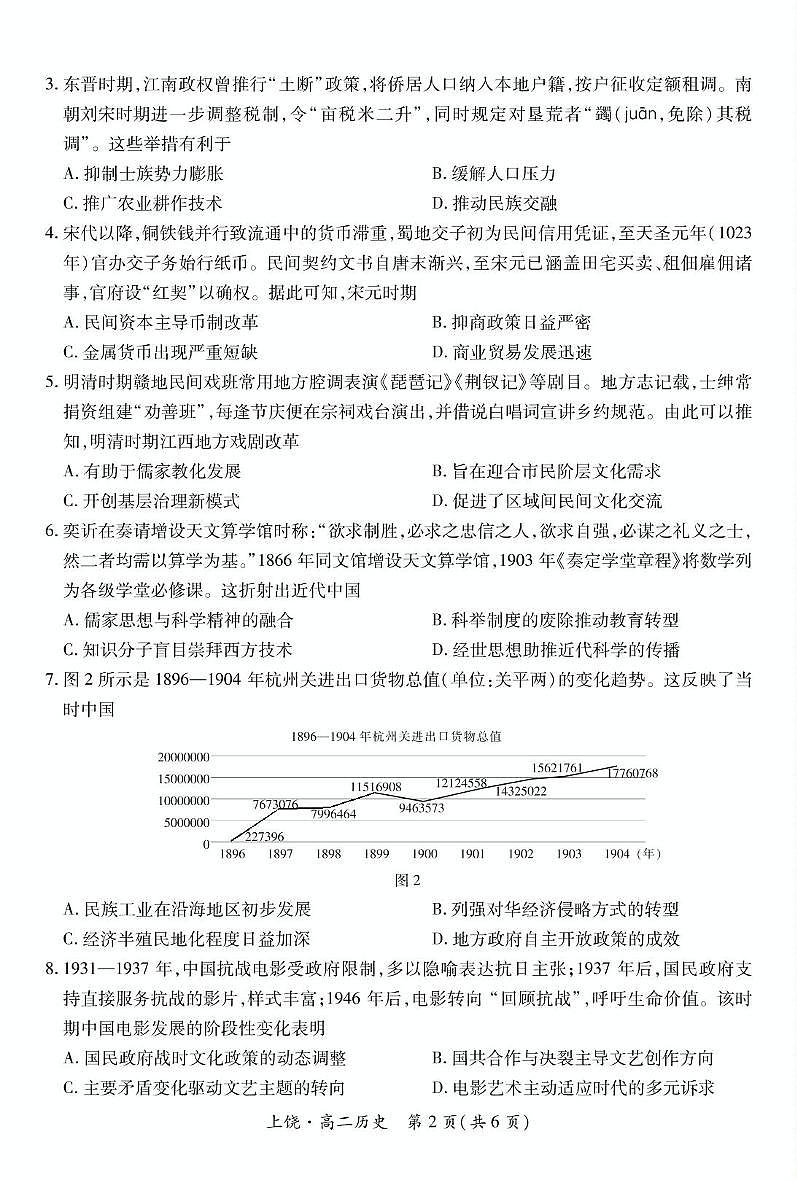 江西省上饶市六校2024-2025学年高二下学期5月第一次联合考试历史试卷（PDF版附解析）第2页