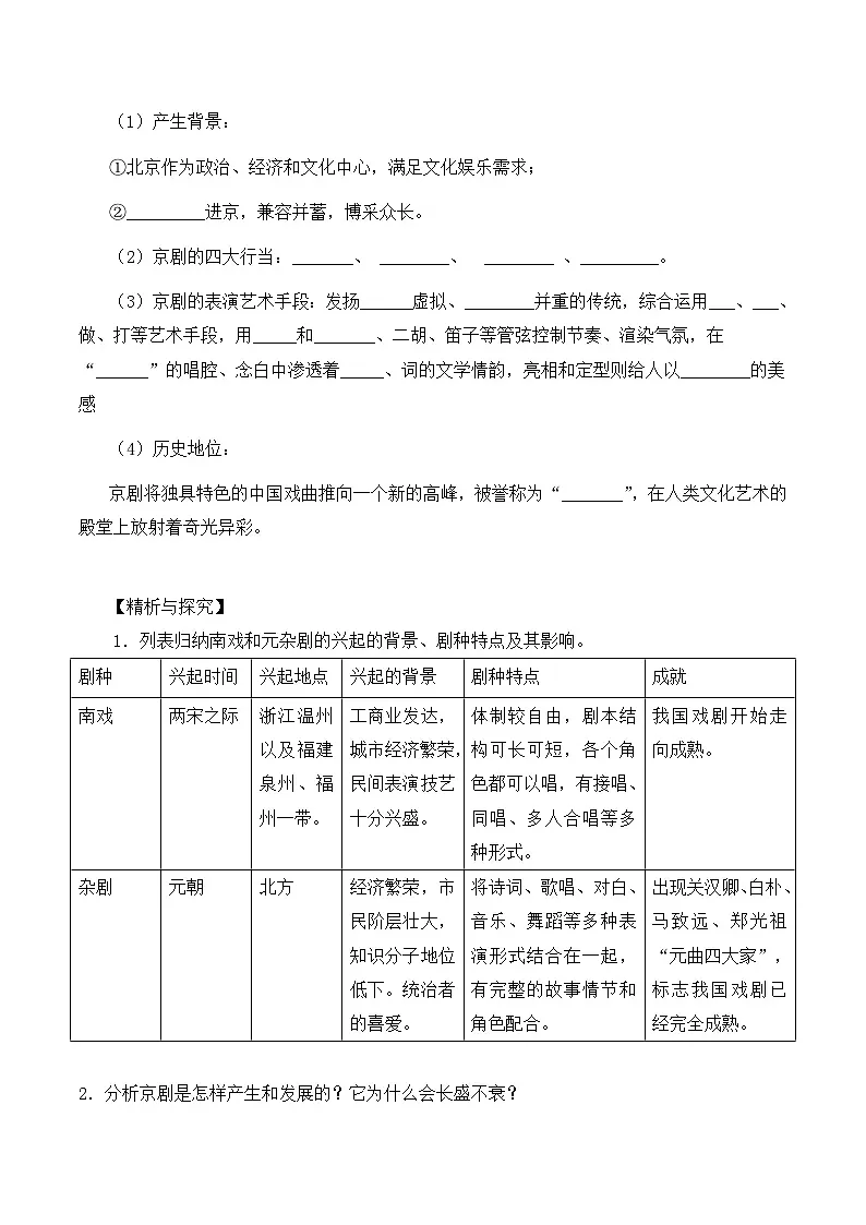 岳麓版高中历史必修3 2-10《梨园春秋》学案第2页