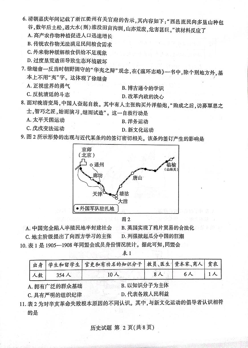 山东省2025年普通高中学业水平考试模拟历史试题（图片版，含答案）第2页