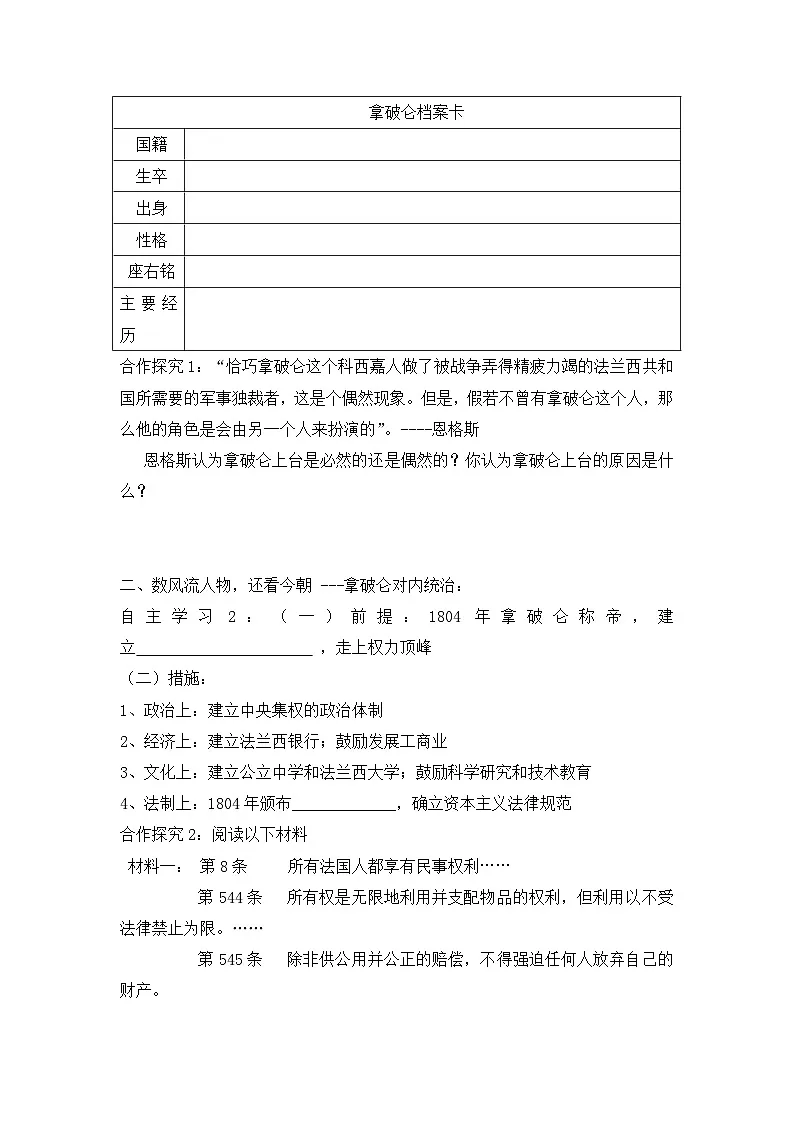 岳麓版高中历史选修4 2-9《法国大革命的捍卫者拿破仑》学案第2页