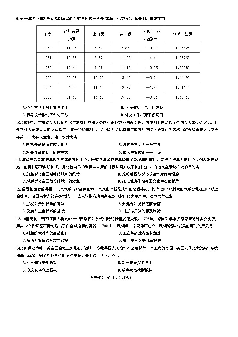 2024届湖北省圆创联盟高三下学期三月联合测评（一模）历史试题第3页