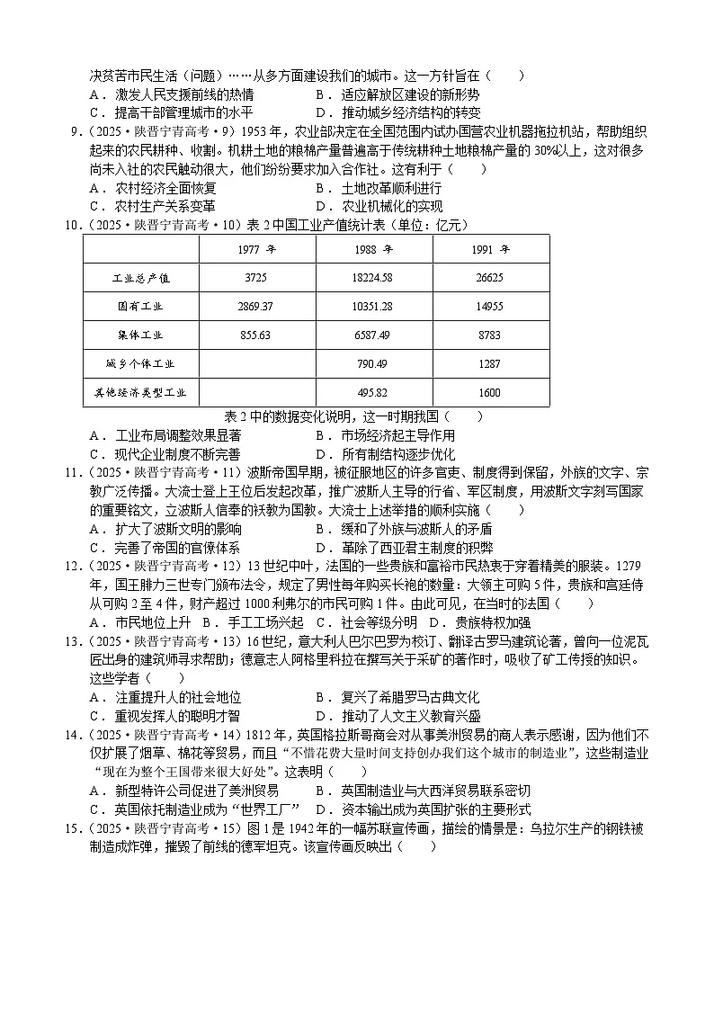 2025年陕晋宁青普通高中学业水平选择性考试历史试题（含答案解析）第2页