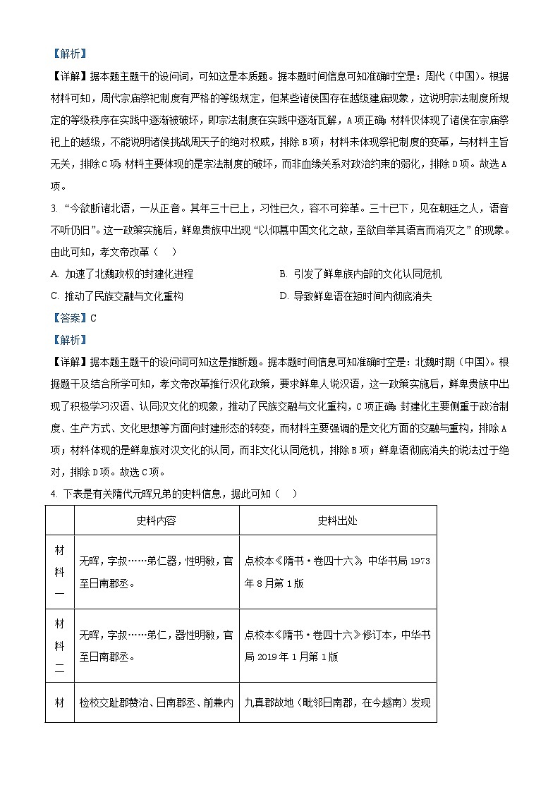 2025届湖南省宁远县第一中学高考历史押题试题（含答案）第2页