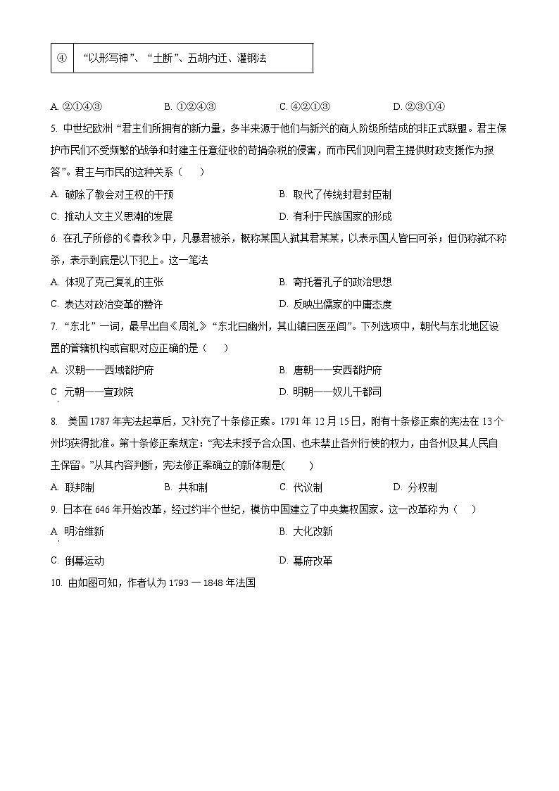 精品解析：湖南省常德市第一中学2023-2024学年高一下学期期末历史试题（原卷版）第2页