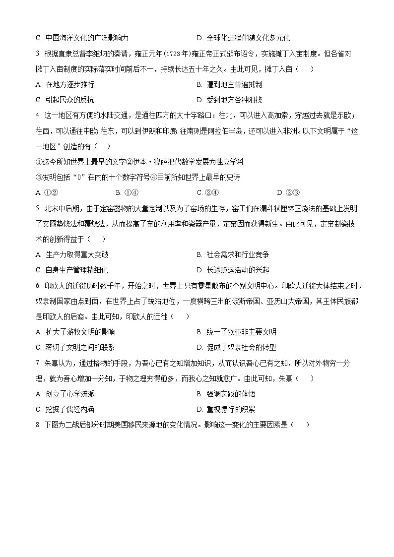精品解析：湖南省临湘市第二中学2023-2024学年高二下学期期末历史试题（原卷版）第2页