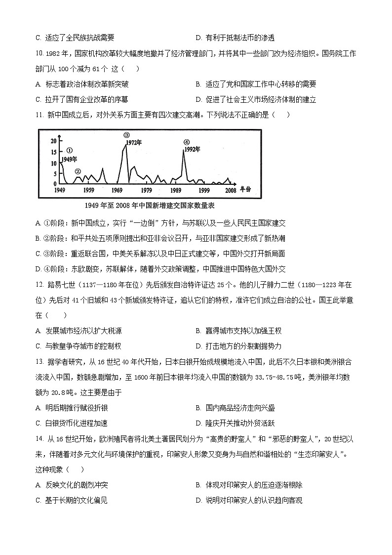 精品解析：湖南省常德市汉寿县第一中学2023-2024学年高二下学期期末历史试题（原卷版）第3页