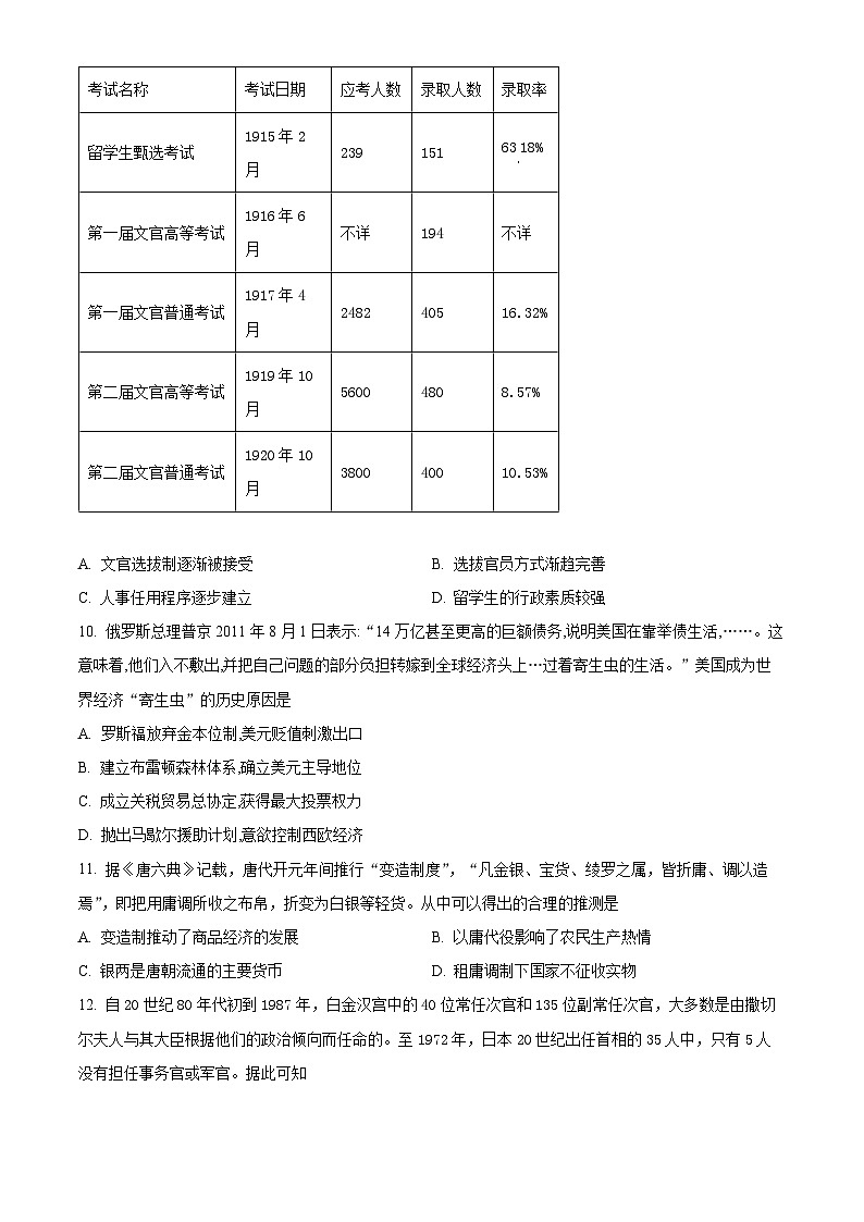 精品解析：湖南省郴州市桂阳县第三中学2023-2024学年高二下学期期末模拟历史试题（原卷版）第3页