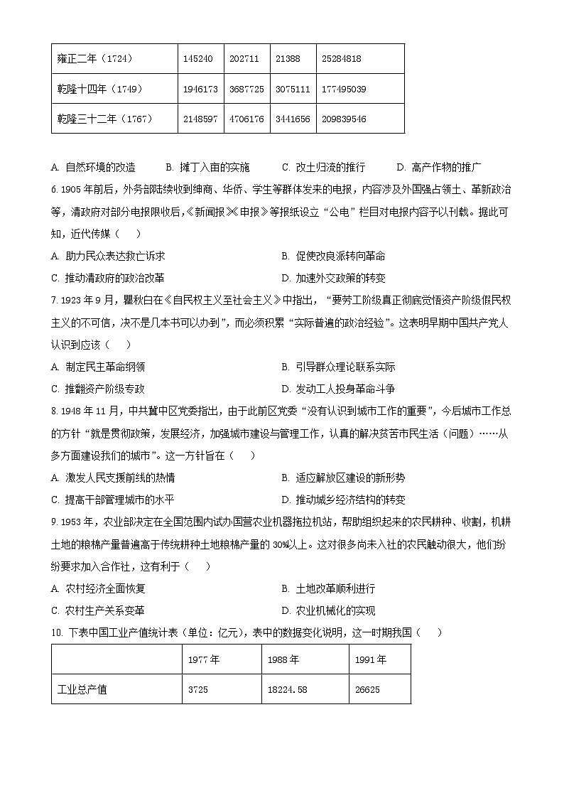 历史-陕晋青宁版2025年普通高中水平选择性考试历史试题及答案第2页