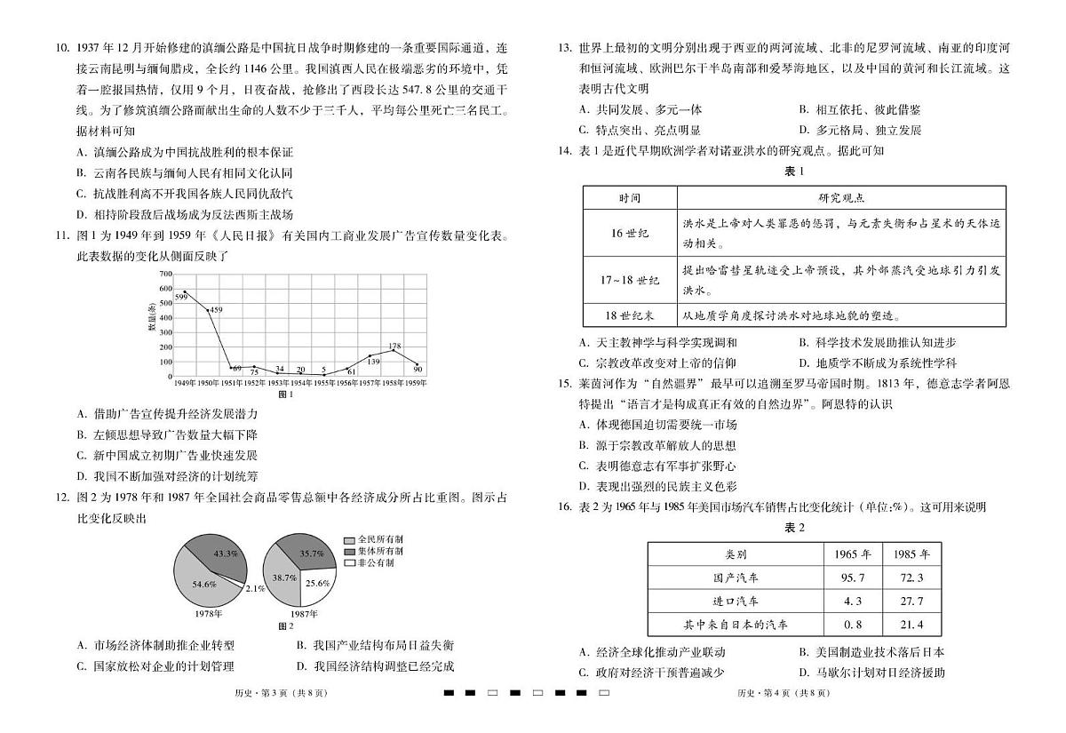 历史-云南三校2026届高考备考实用性联考试卷（一）第2页