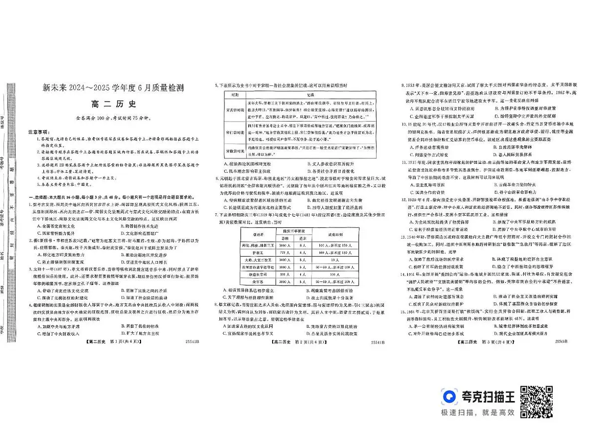 河南省新未来2024-2025学年高二下学期6月质量检测历史试题第1页