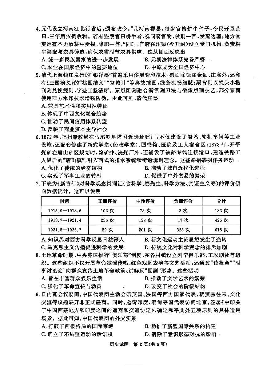 河南省青桐鸣2025届新高二下学期6月联考-历史试题+答案第2页