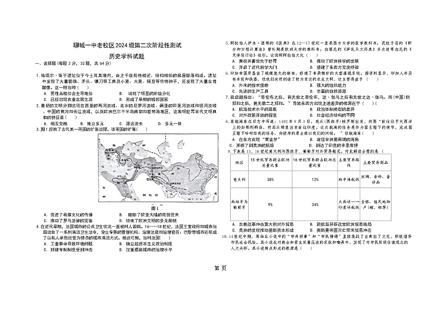 山东省聊城一中老校区2024-2025学年高一下学期第二次月考历史试题第1页