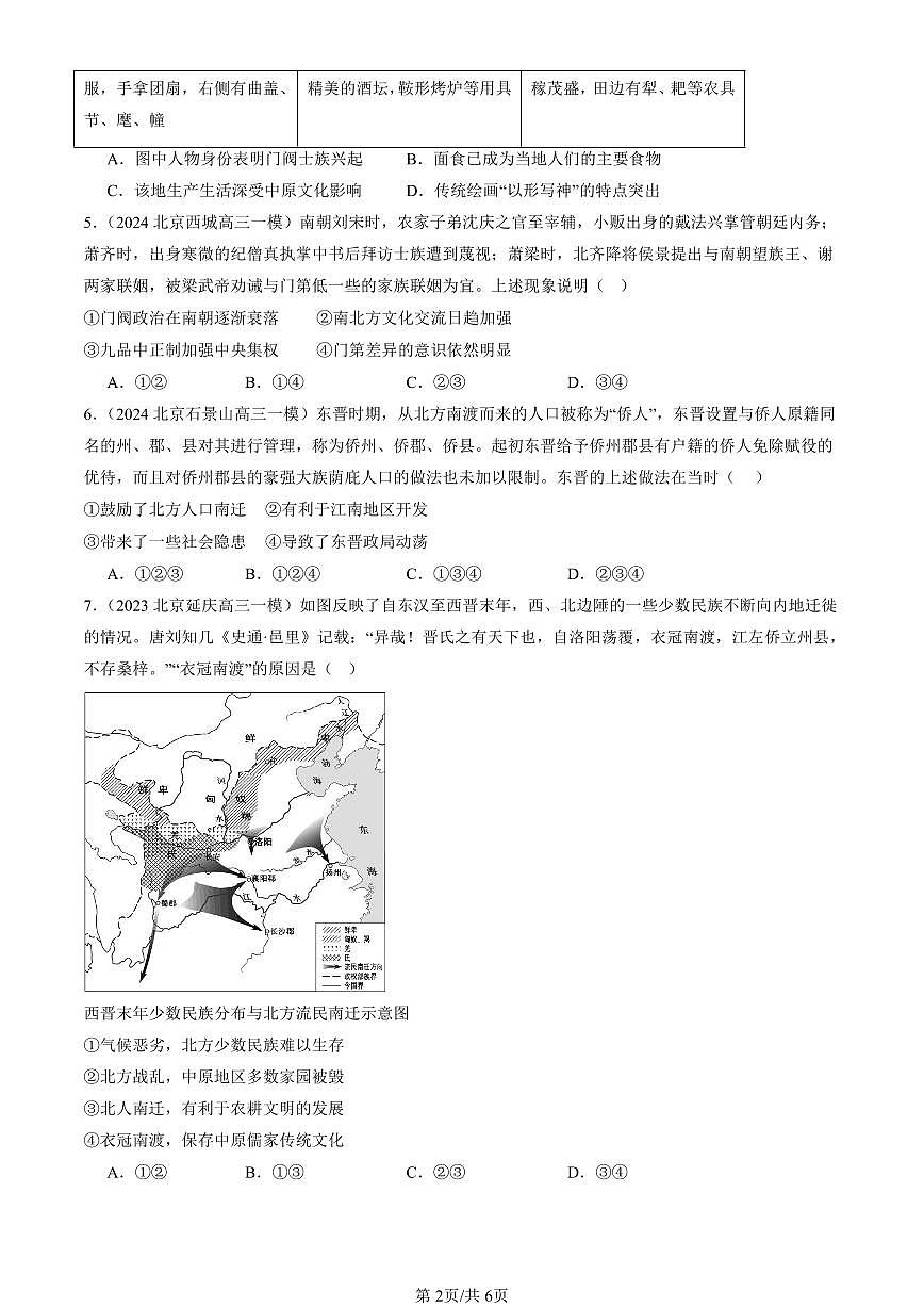2023-2025北京高三一模[高考模拟]历史汇编：三国两晋南北朝的政权更迭与民族交融第2页