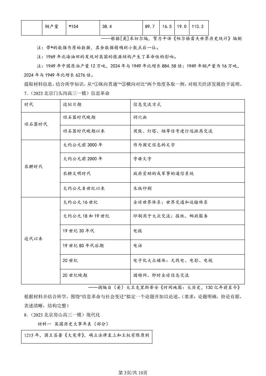 2023-2025北京高三一模[高考模拟]历史汇编：资本主义国家的新变化第3页