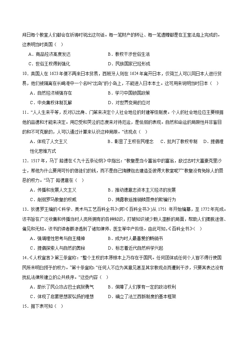 安徽省卓越县中联盟＆皖豫名校联盟2024-2025学年高一下学期期中检测历史试题（Word版附答案）第3页