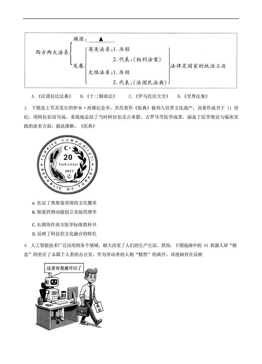 浙江省杭州市2024-2025学年高二下学期期末历史测试卷第2页
