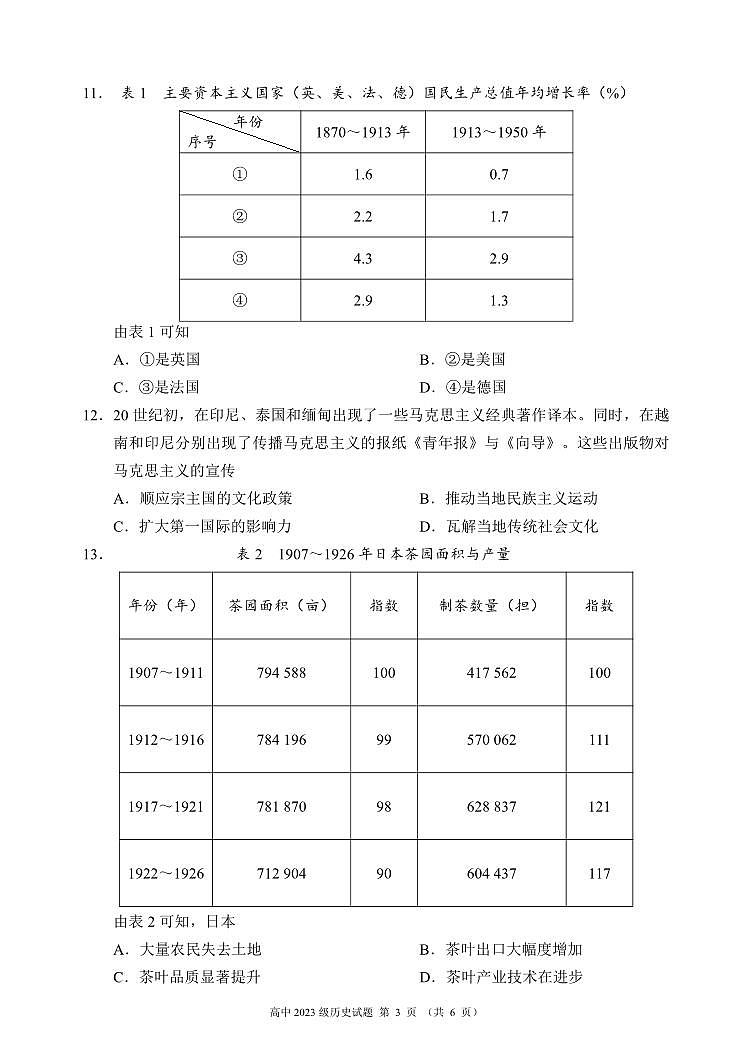 四川省成都市蓉城名校联盟2025届新高二下学期期末考试-历史试题+答案第3页