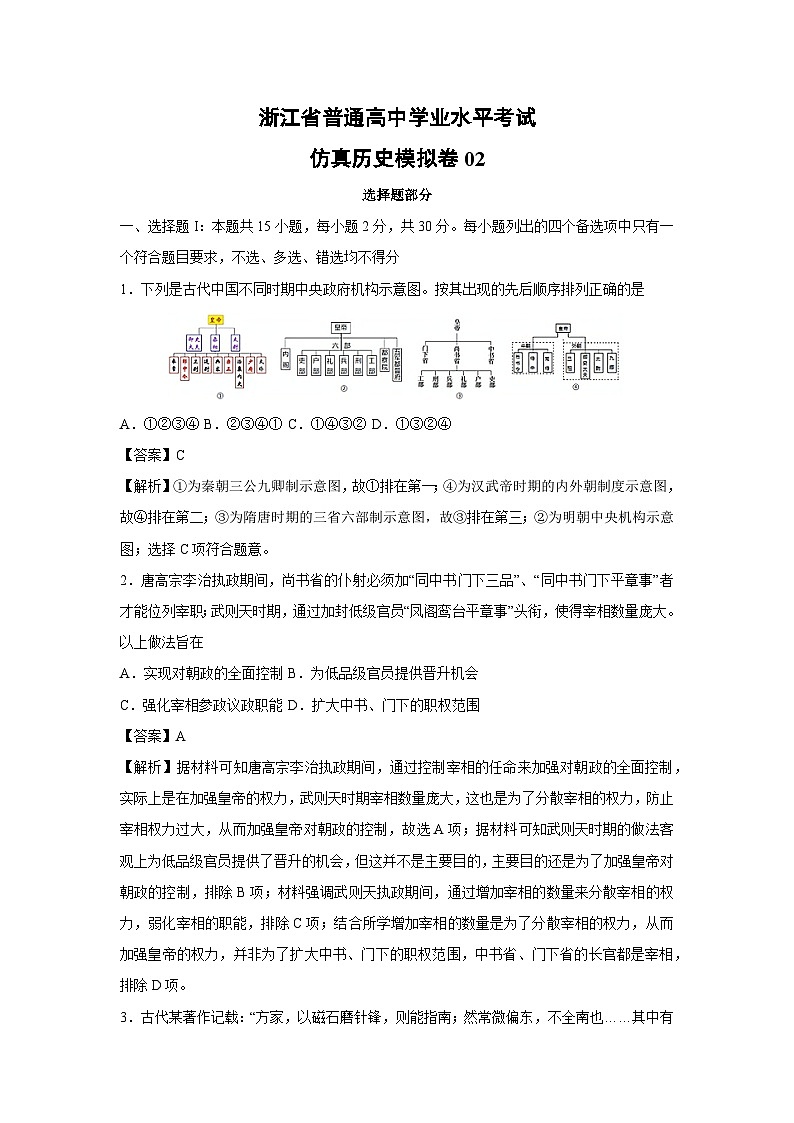 【历史】浙江省普通高中学业水平考试仿真模拟卷02（解析版）第1页