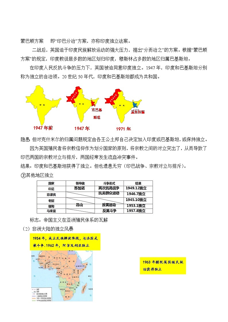 2024-2025学年统编版（2019）必修中外历史纲要下 第21课 世界殖民体系的瓦解与新兴国家的发展 教学设计第3页