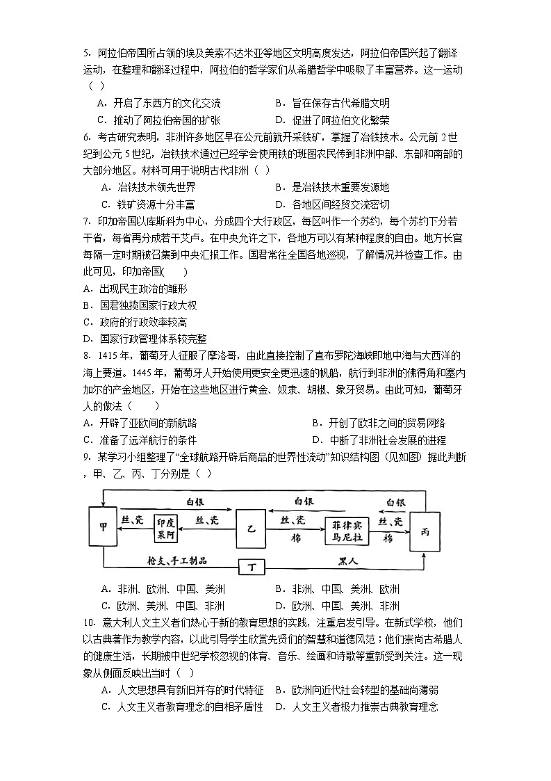 2024—2025学年度新疆乌鲁木齐市第十二中学高一下学期5月月考历史试题（含答案）第2页