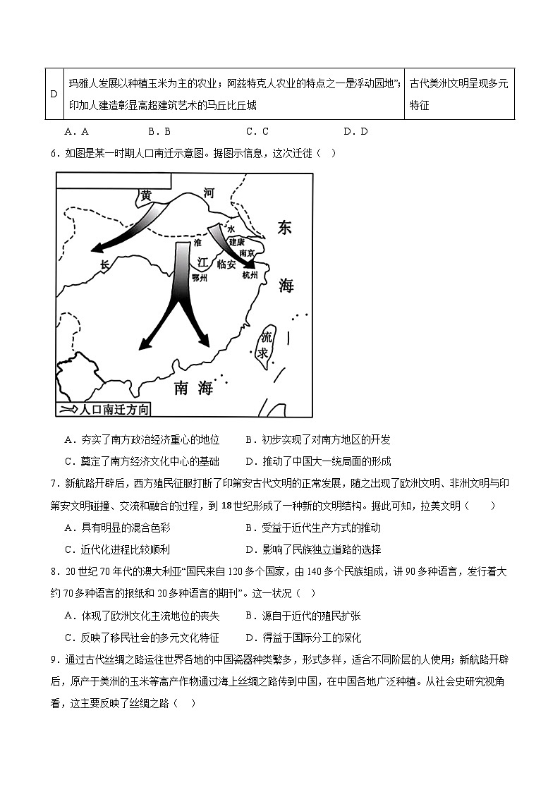广东省东莞市三校2024-2025学年高二下学期期中联考历史试题（Word版附答案）第2页