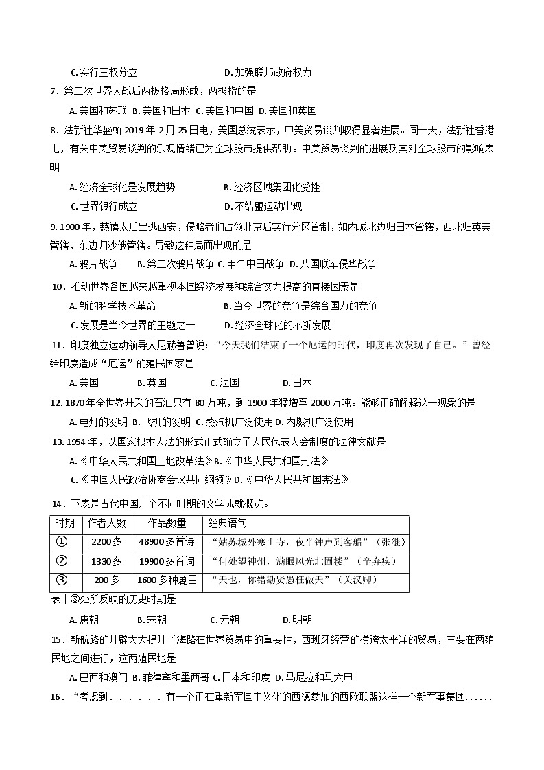 2025年黑龙江省普通高中学业水平合格性考试模拟（六）历史试题（含答案）第2页