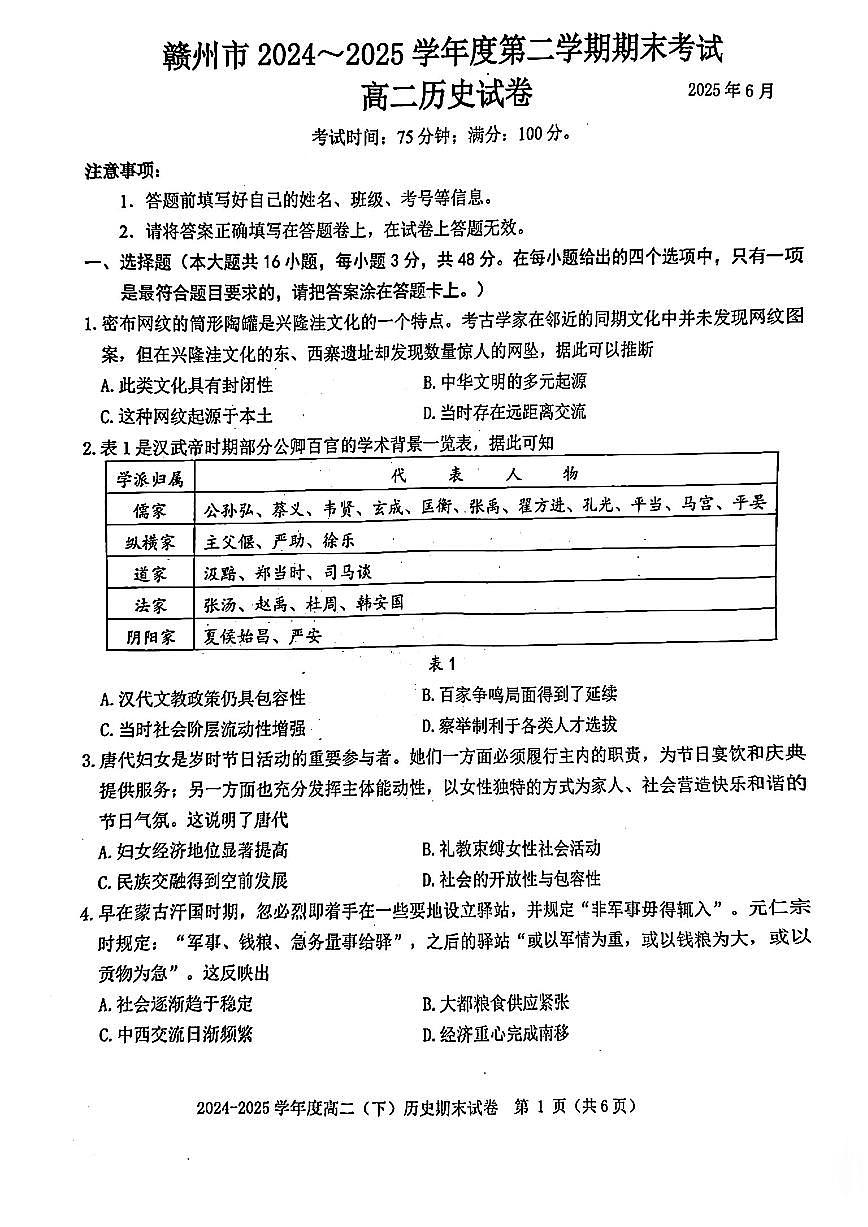 历史试卷第1页