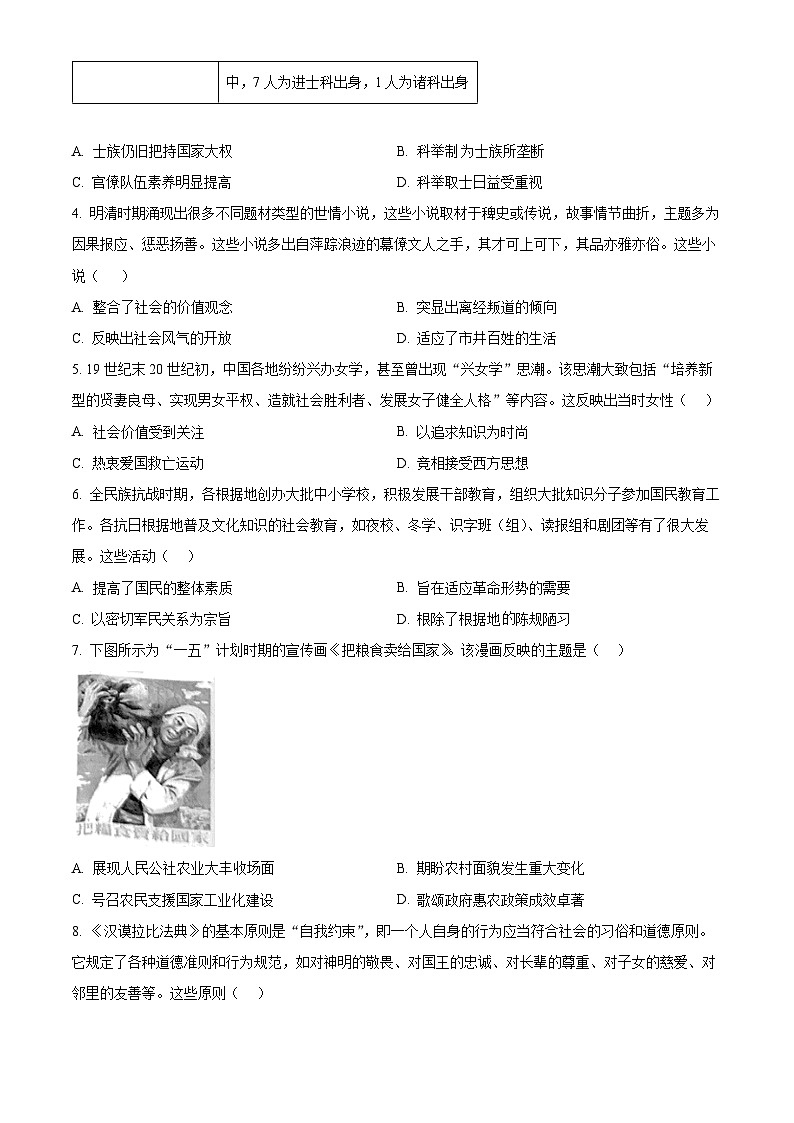 河南省周口市2024届高三下学期5月全真模拟文科综合试题-高中历史 Word版无答案第2页