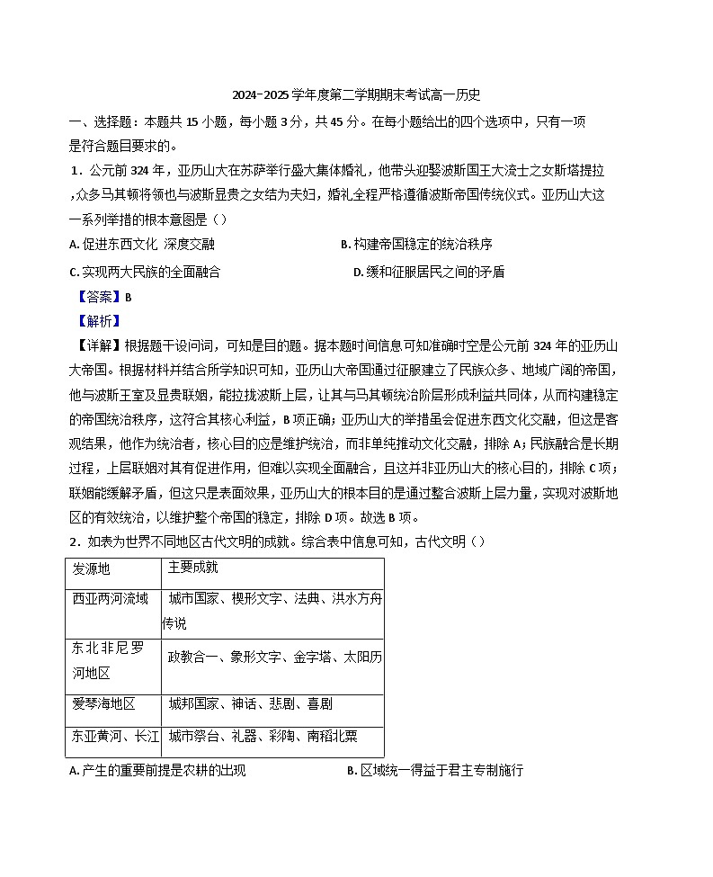 江苏省扬州市邗江区2024-2025学年高一下学期期末考试历史试题（解析版）第1页