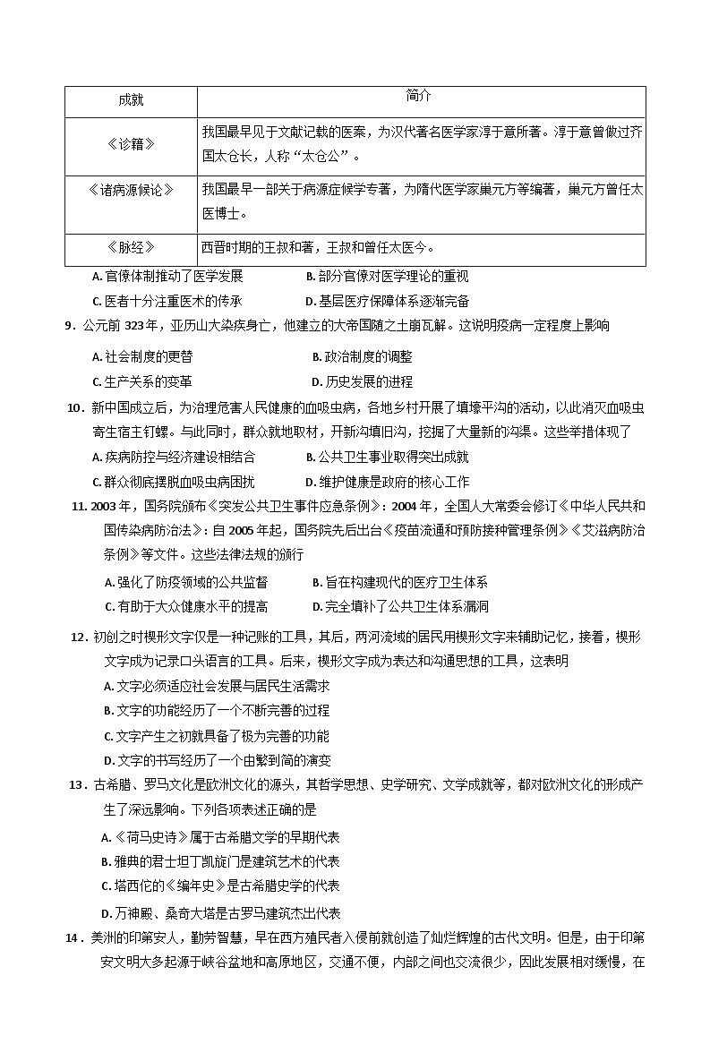 天津市部分区2024-2025学年高二下学期期末练习历史试卷（含答案）第2页