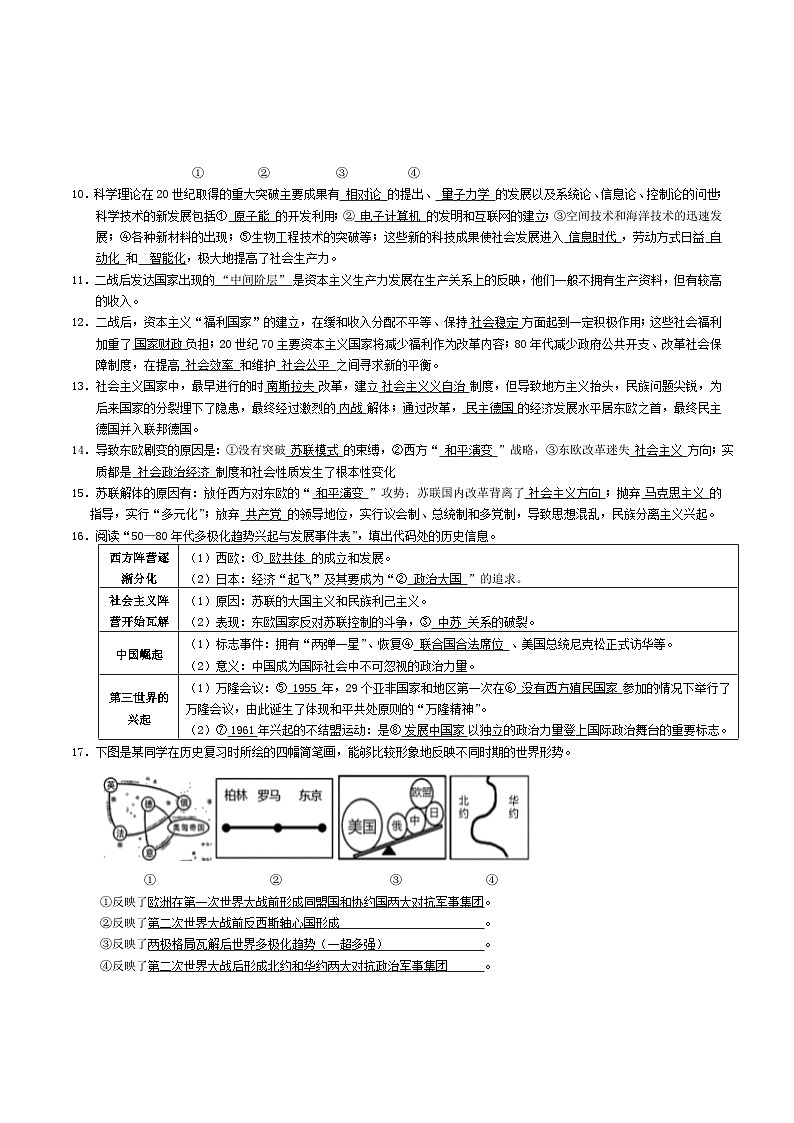 20世纪下半叶的世界 知识清单 届高三统编版（2019）必修中外历史纲要下一轮复习第2页