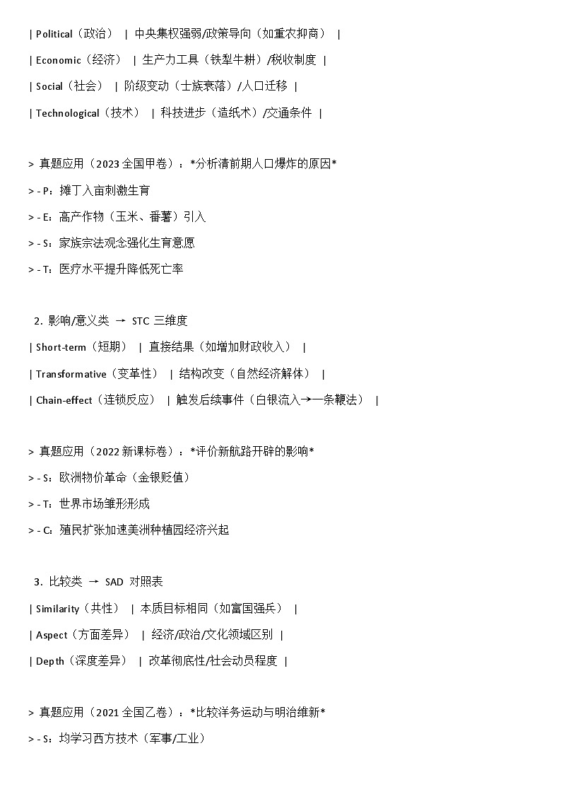 大题多维思维模型与答题路径模板--2026届高三统编版（2019）历史一轮复习学案第2页