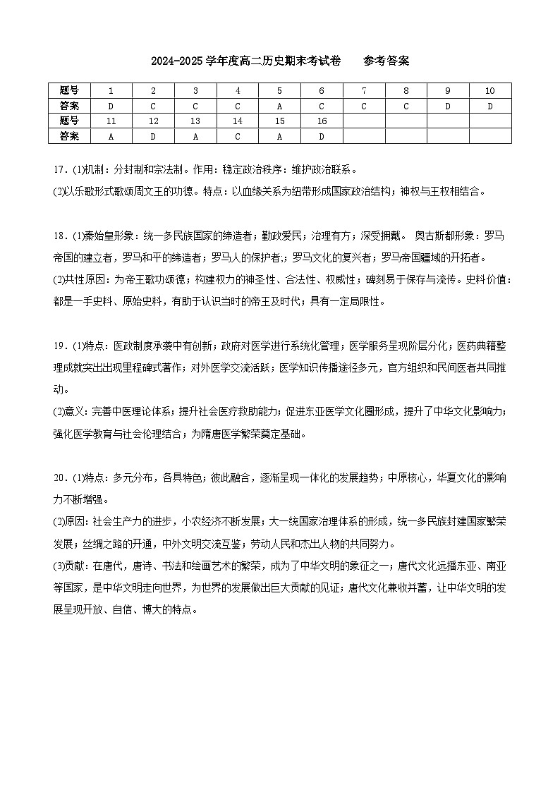 高二历史期末答案第1页
